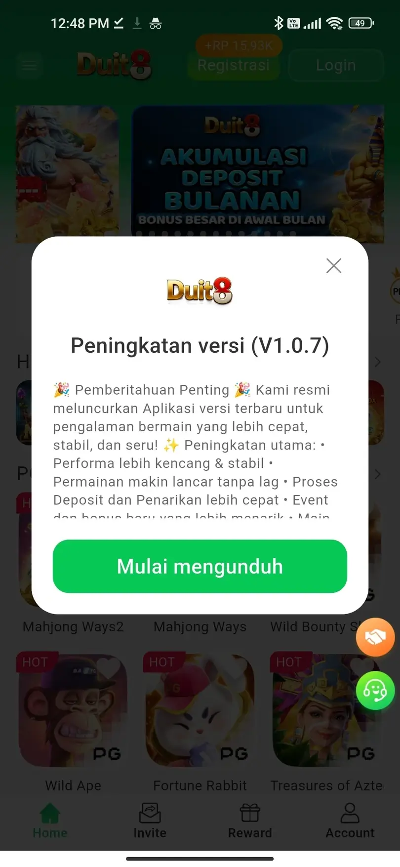 Notifikasi update versi terbaru Duit8 APK